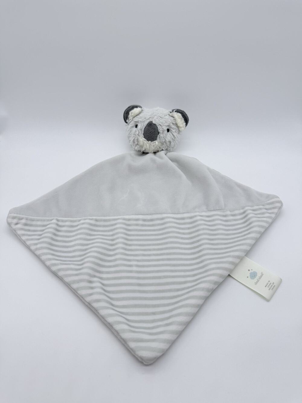Cloud Island Koala Bear Lovey Security Blanket Grey White Stripes Diamond Shape